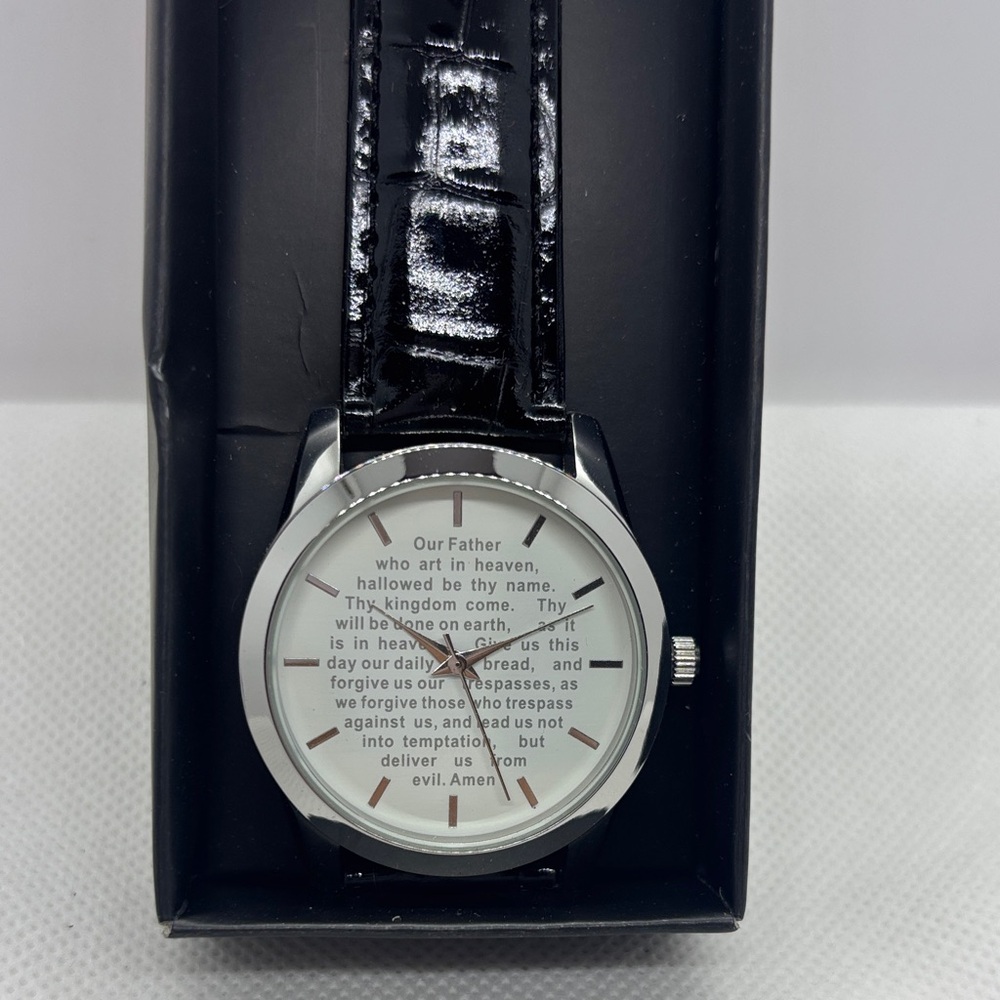 Black Leather Strap Watch with Silver Case